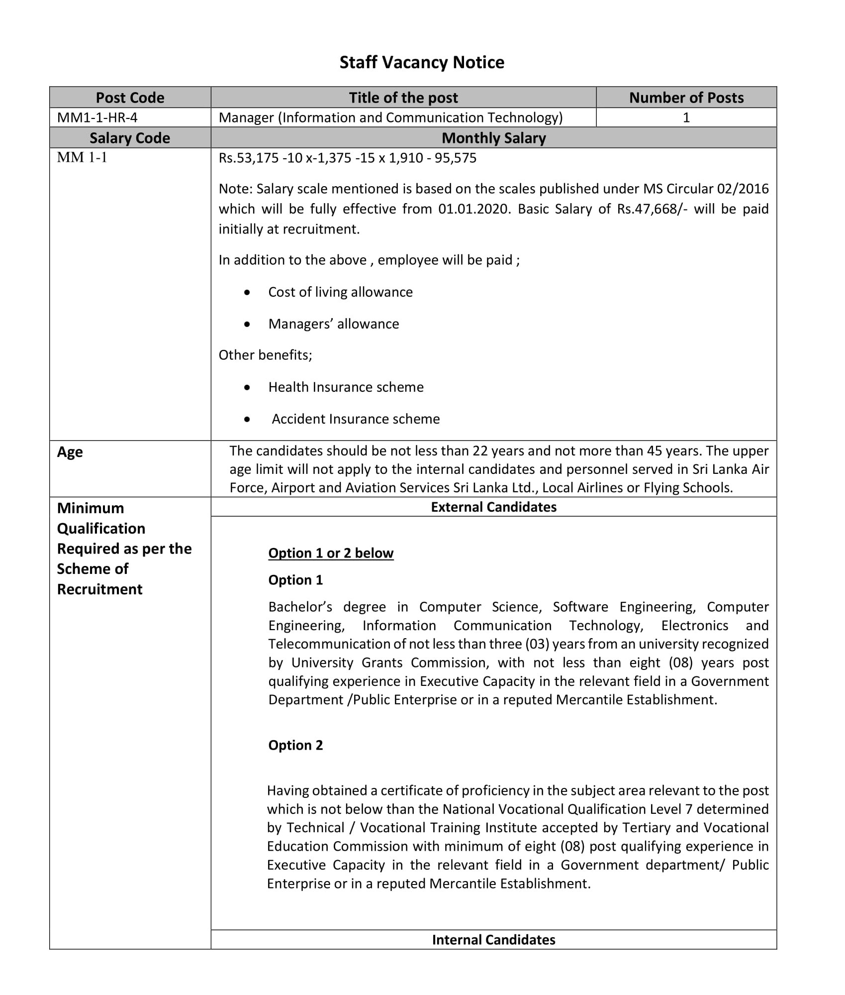 Manager (Information & Communication Technology) - Civil Aviation Authority